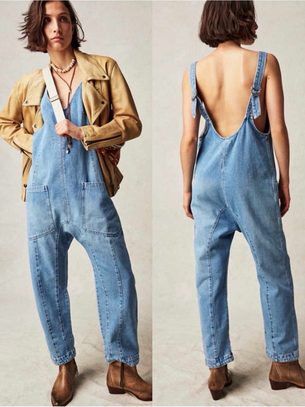 Blue Denim Overalls - 90s-Inspired Women Jeans Jumpsuit Free People Dupe